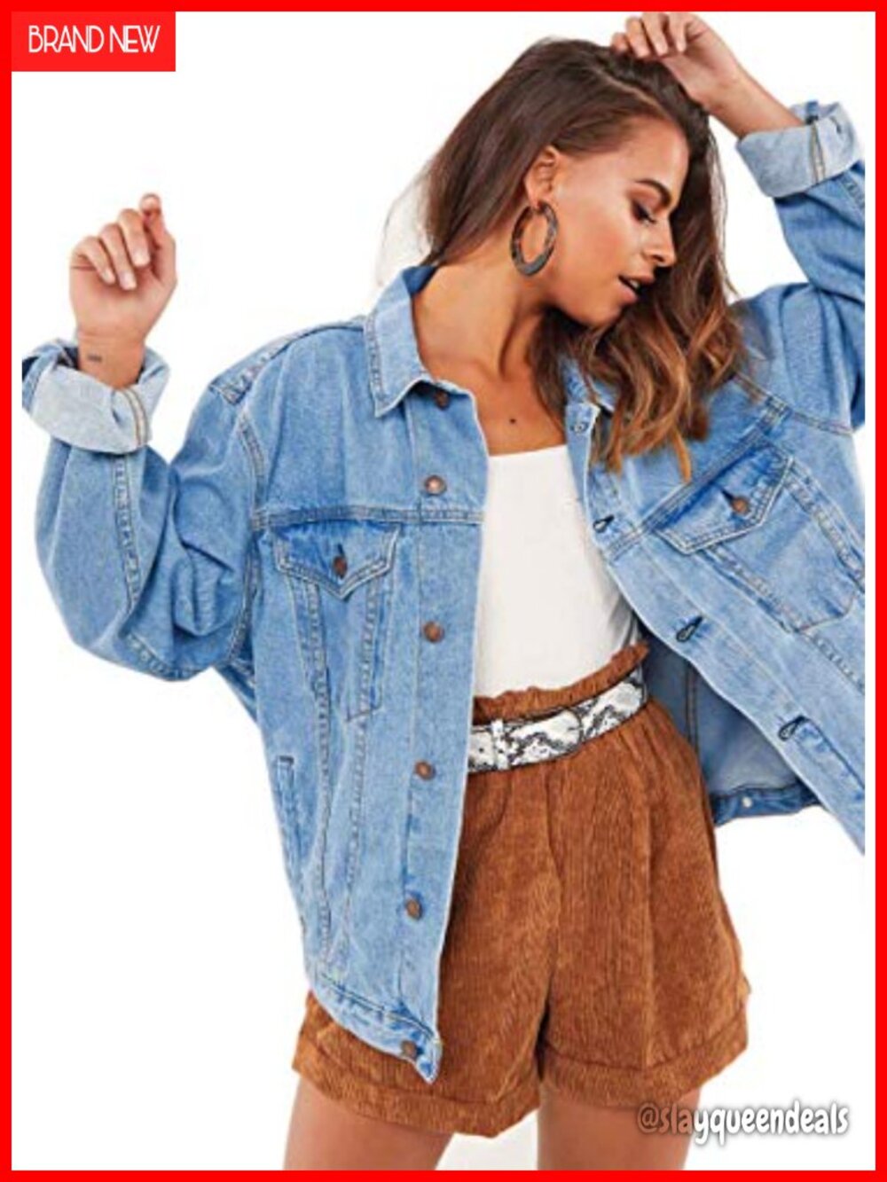 Oversized Vintage Denim Jacket Long Sleeve Boyfriend Coat Button Front Pockets